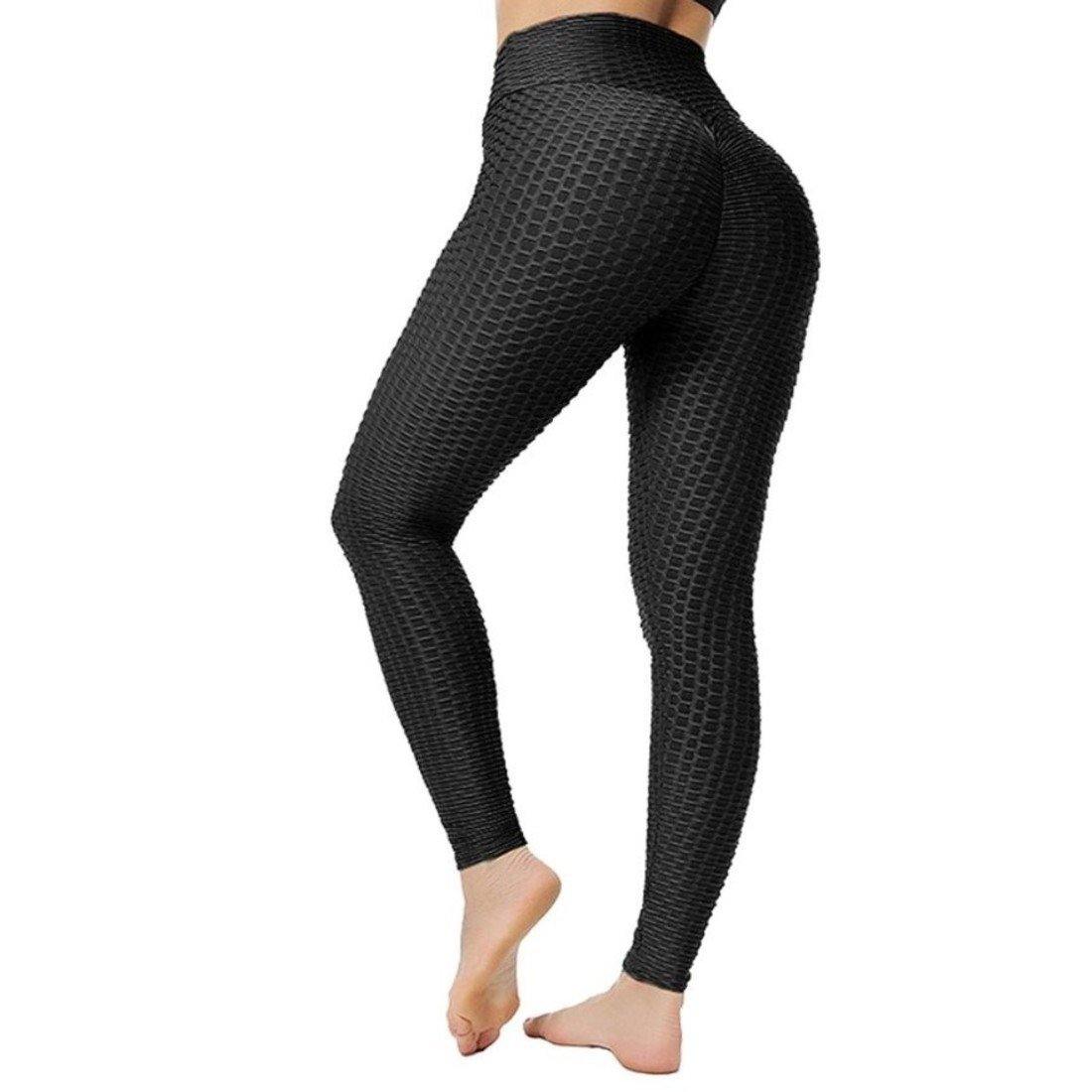 Womens TIKTok Leggings Bubble Textured Leggings Butt Lifting Yoga Pants  Black