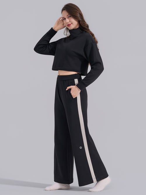 Uncia Active Fleece Lined Set | Turtleneck Crop Top & Wide Leg Pants
