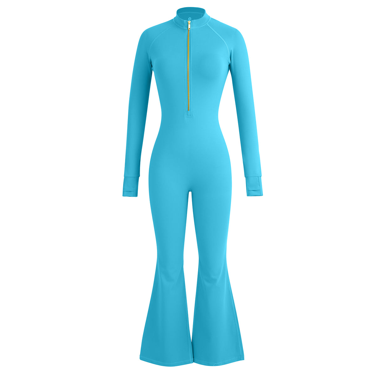 Uncia Active Half Zip Long Sleeve Flare Yoga Jumpsuit | Slim Fit Activewear Onesie for Women