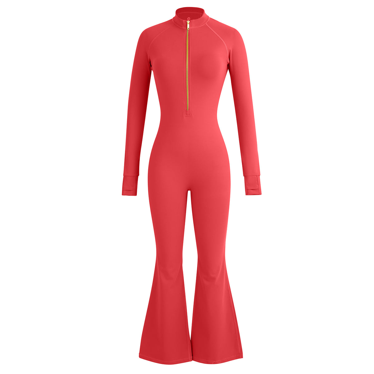 Uncia Active Half Zip Long Sleeve Flare Yoga Jumpsuit | Slim Fit Activewear Onesie for Women