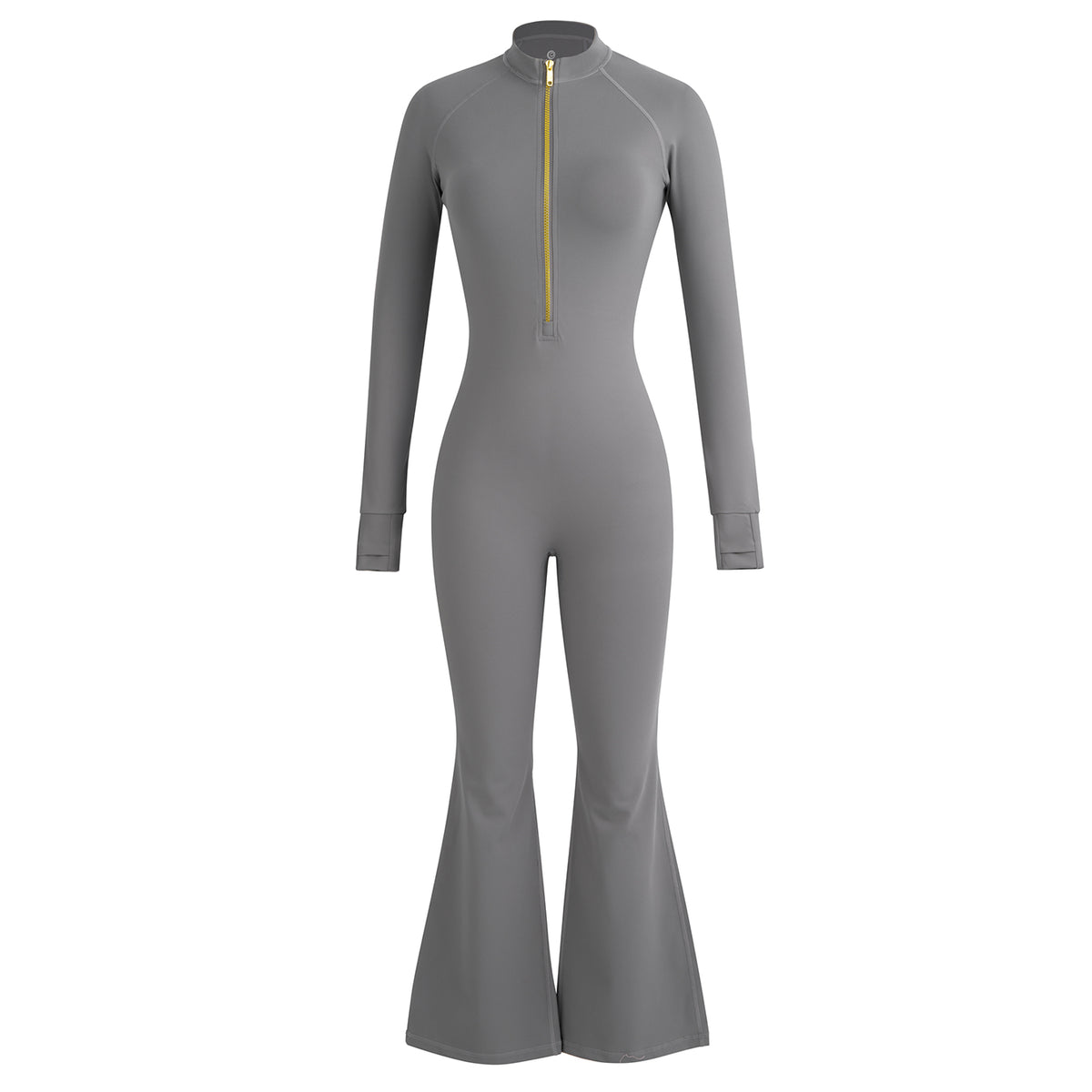 Uncia Active Half Zip Long Sleeve Flare Yoga Jumpsuit | Slim Fit Activewear Onesie for Women