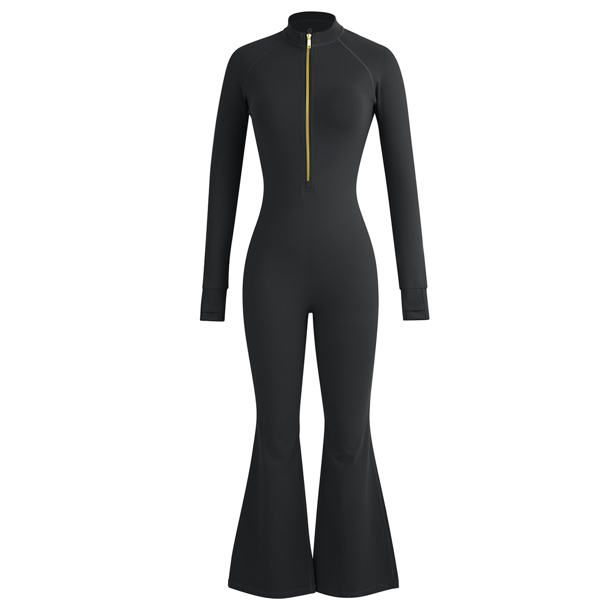 Uncia Active Half Zip Long Sleeve Flare Yoga Jumpsuit | Slim Fit Activewear Onesie for Women