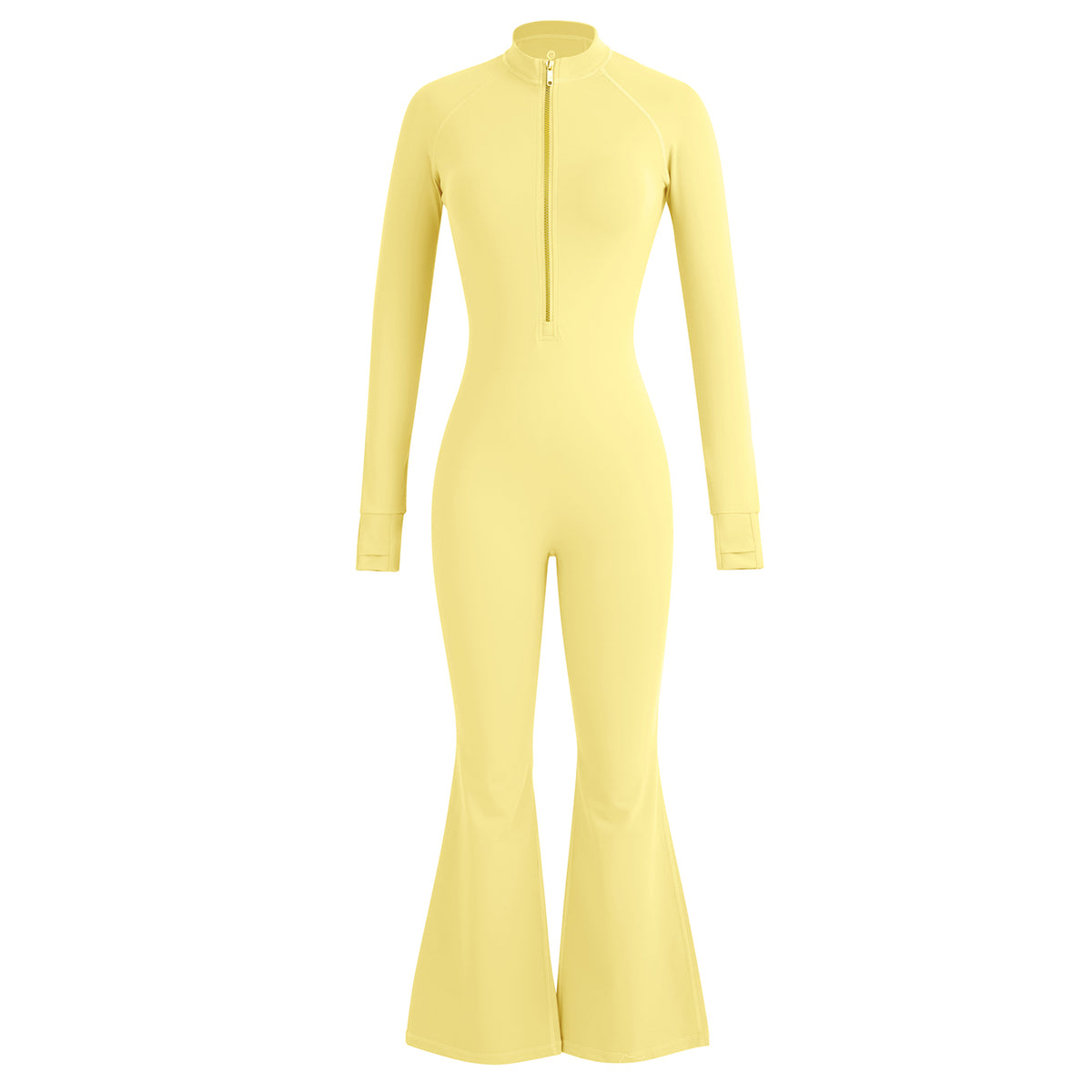 Uncia Active Half Zip Long Sleeve Flare Yoga Jumpsuit | Slim Fit Activewear Onesie for Women