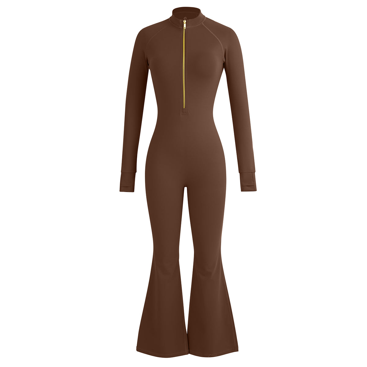 Uncia Active Half Zip Long Sleeve Flare Yoga Jumpsuit | Slim Fit Activewear Onesie for Women