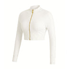 Half Zip Cropped Yoga Top for Women, Long Sleeve Slim Fit Athletic Gym Shirt with Thumb Holes