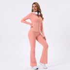 Hooded Gold‑Zip & Gold Zipper Flare Leggings Set
