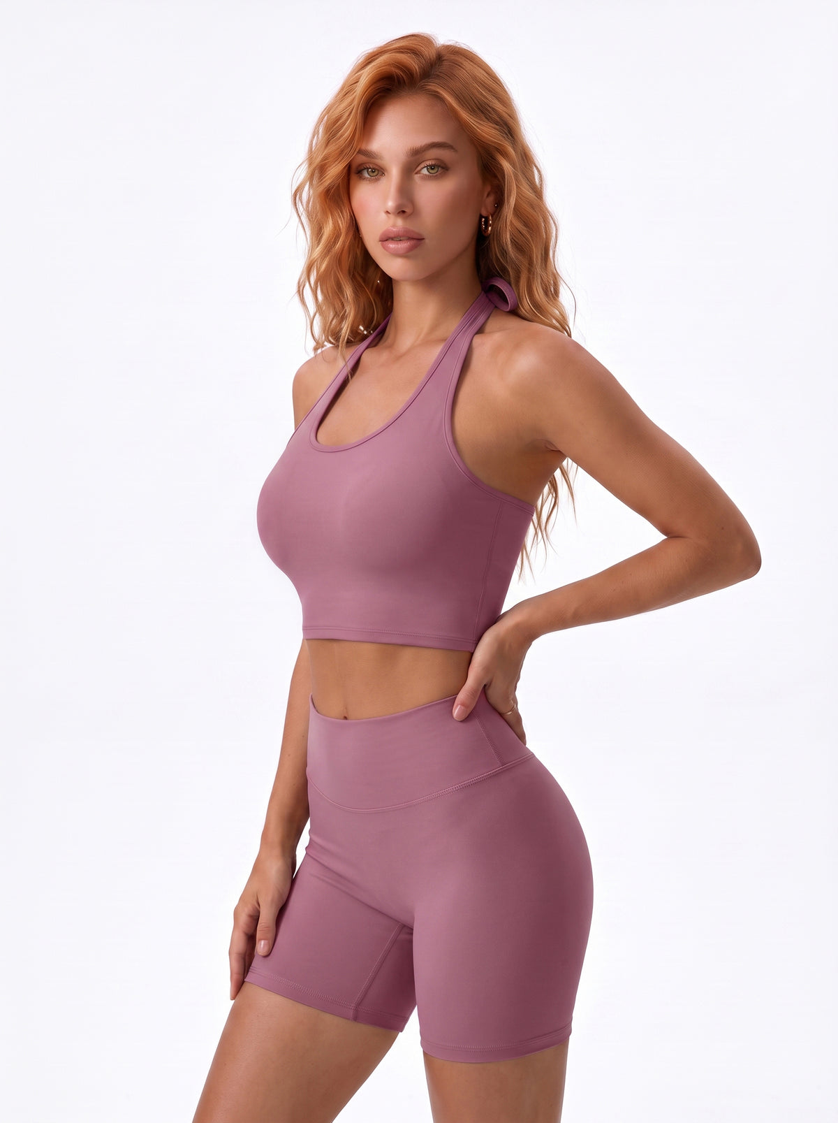 Halter Sports Bra & Biker Shorts Set