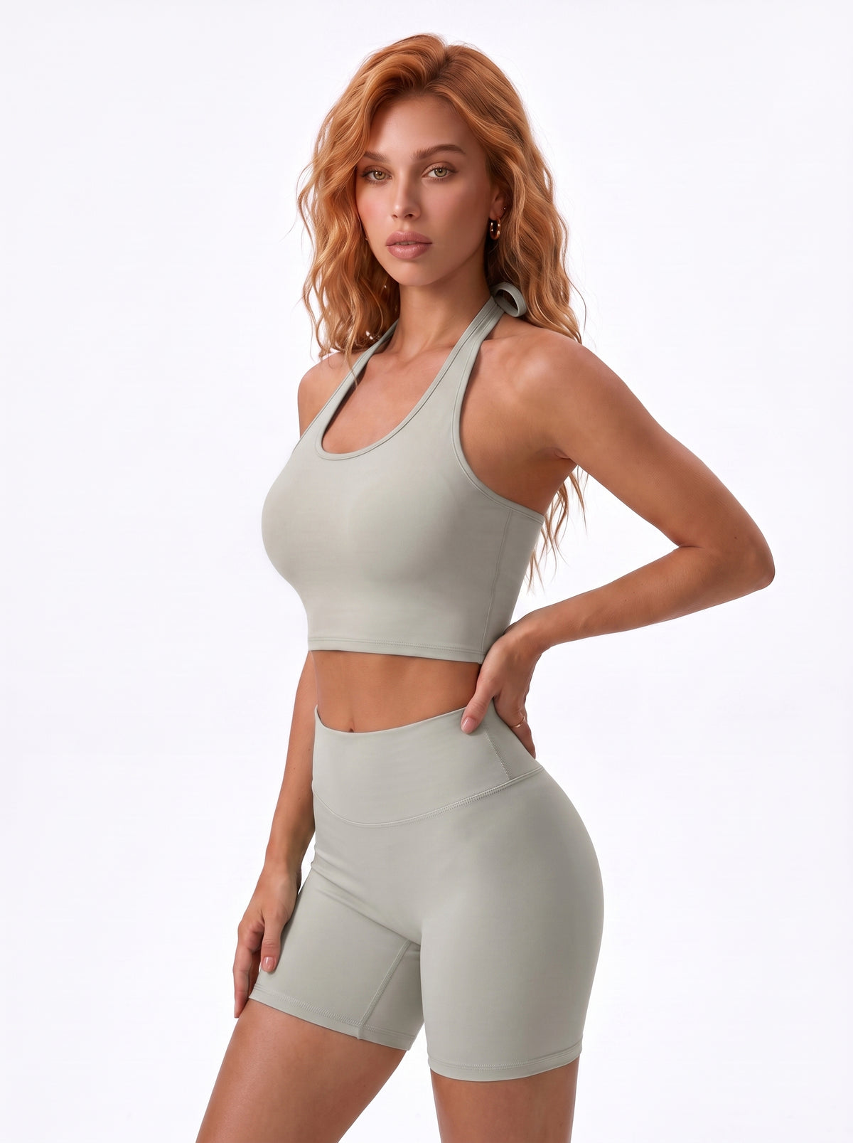 Halter Sports Bra & Biker Shorts Set