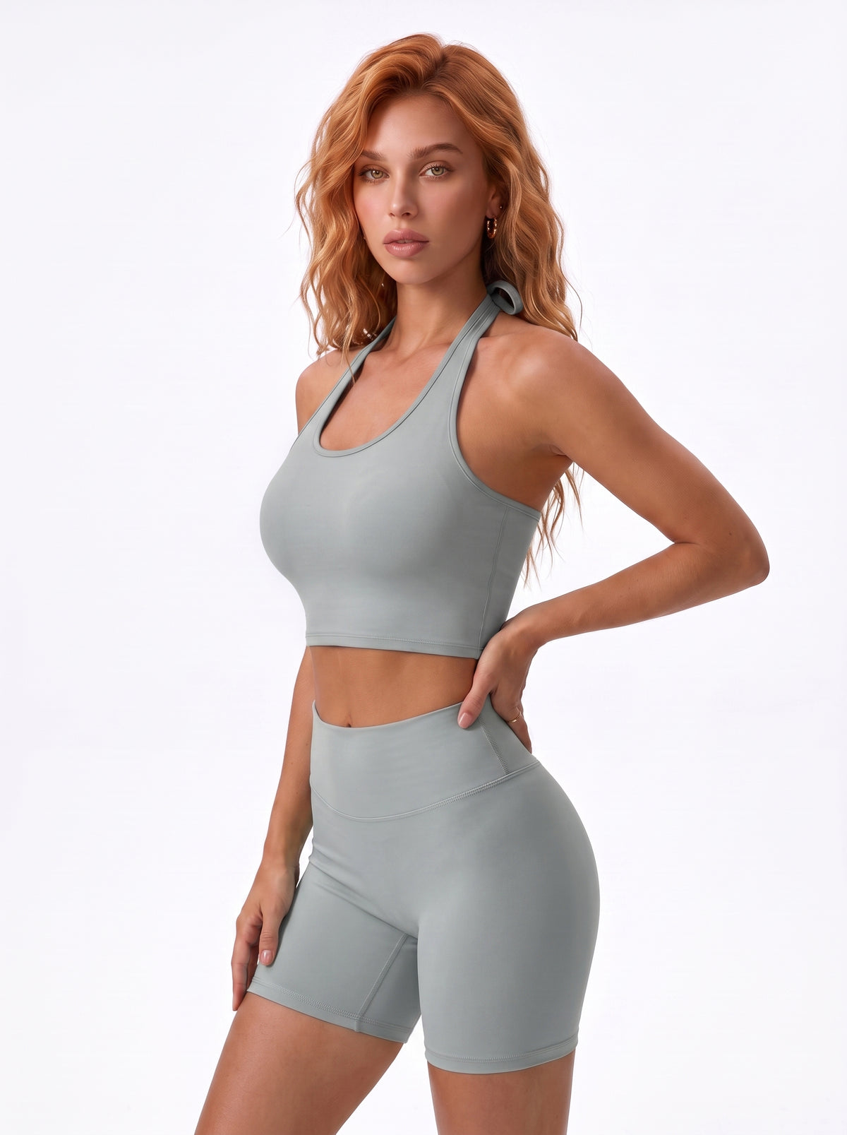 Halter Sports Bra & Biker Shorts Set