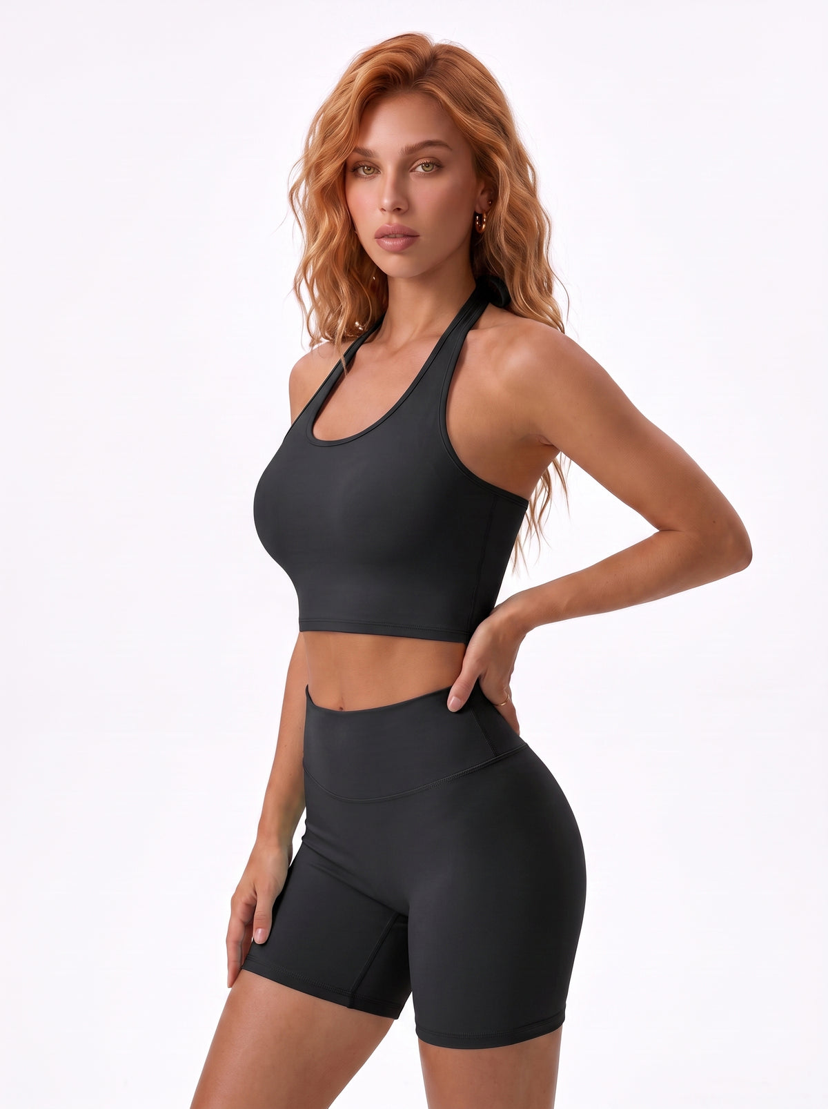 Halter Sports Bra & Biker Shorts Set