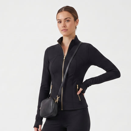 Stand‑Collar Gold Zip Sports Jacket
