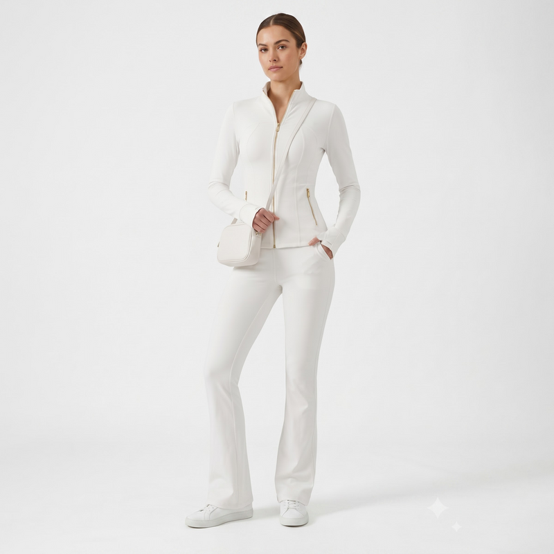 Gold‑Zipper Jacket & Flare Leggings Set