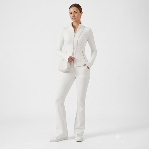 Gold‑Zipper Jacket & Flare Leggings Set
