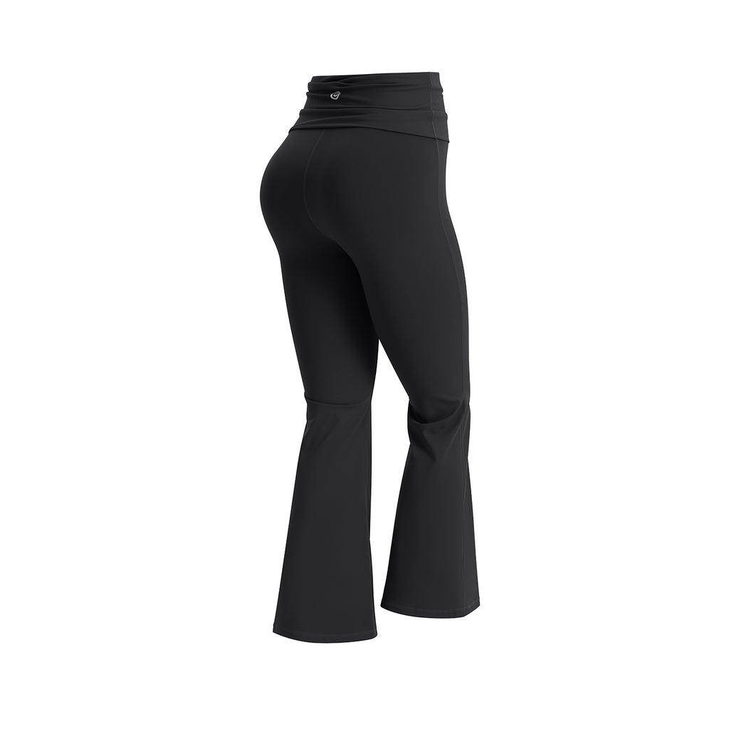 Uncia Active Women's Fold Over Waist Flare Yoga Leggings | Bootcut Compression Workout Pants