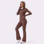 Hooded Gold‑Zip & Gold Zipper Flare Leggings Set