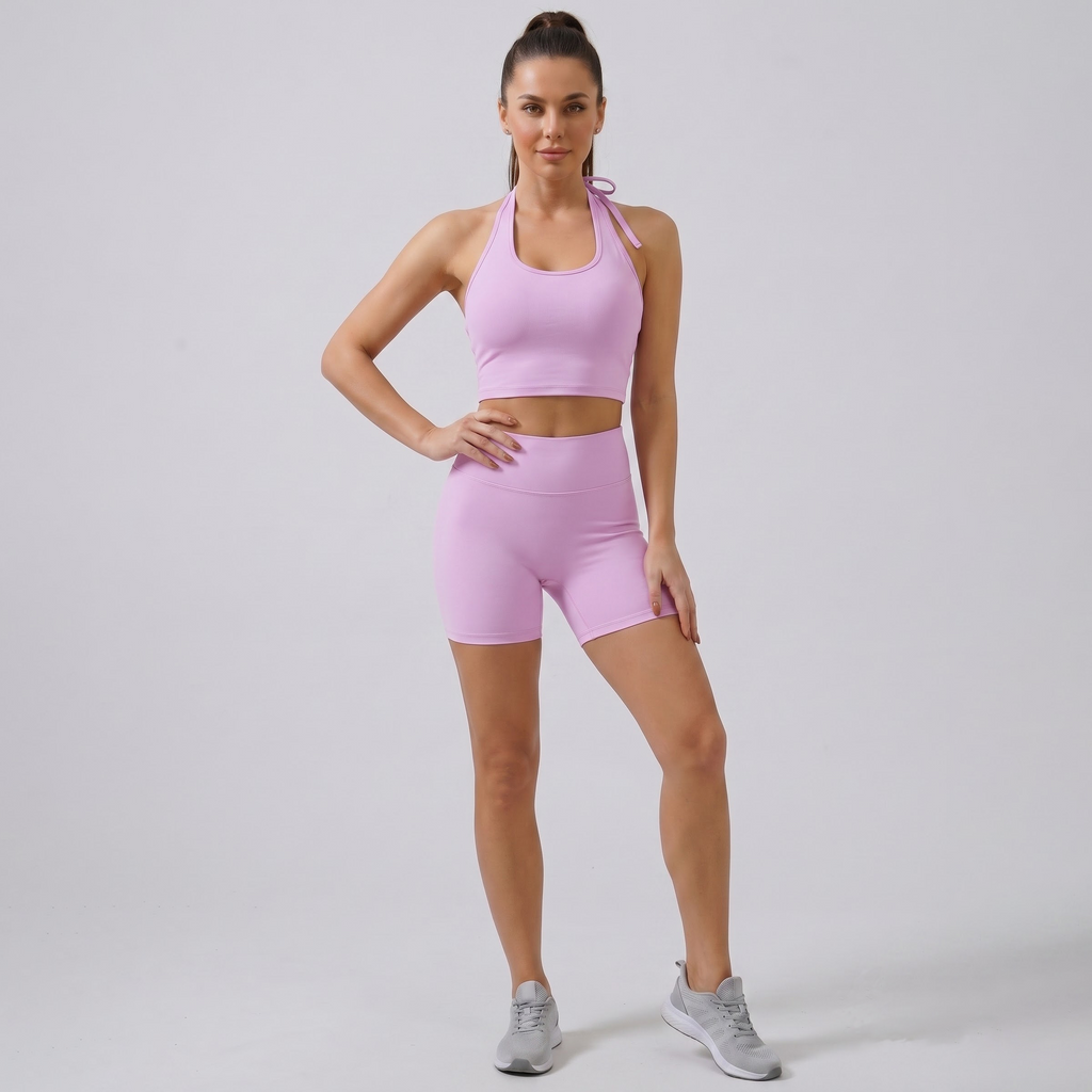 Halter Sports Bra & Biker Shorts Set