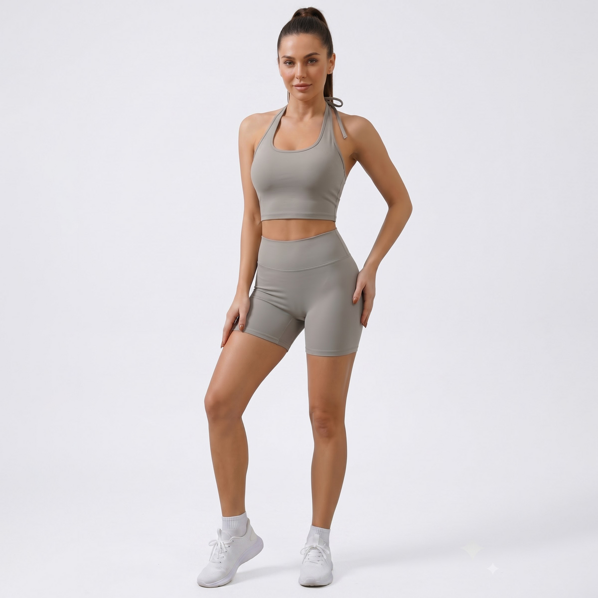 Halter Sports Bra & Biker Shorts Set