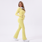 Hooded Gold‑Zip & Gold Zipper Flare Leggings Set
