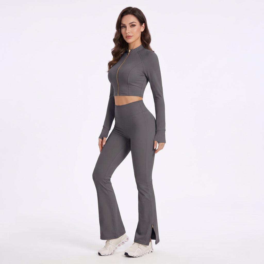 Uncia Active Women’s 2‑Piece Activewear Set | Zip‑Up Cropped Jacket & Flare Leggings