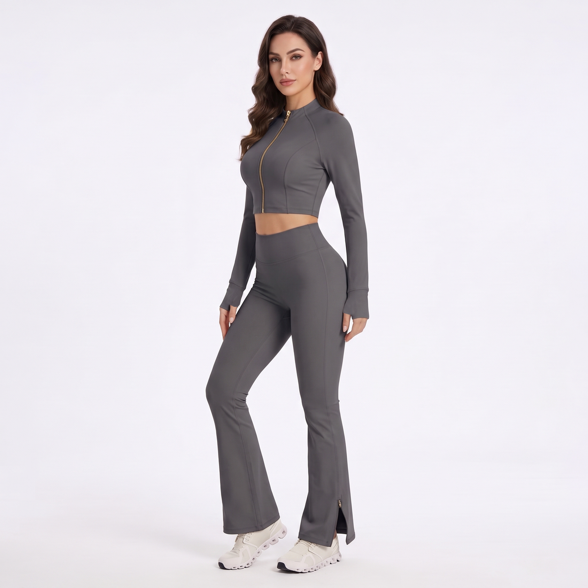 Uncia Active Women’s 2‑Piece Activewear Set | Zip‑Up Cropped Jacket & Flare Leggings