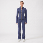 Gold‑Zipper Jacket & Flare Leggings Set