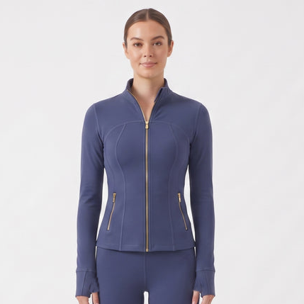 Stand‑Collar Gold Zip Sports Jacket