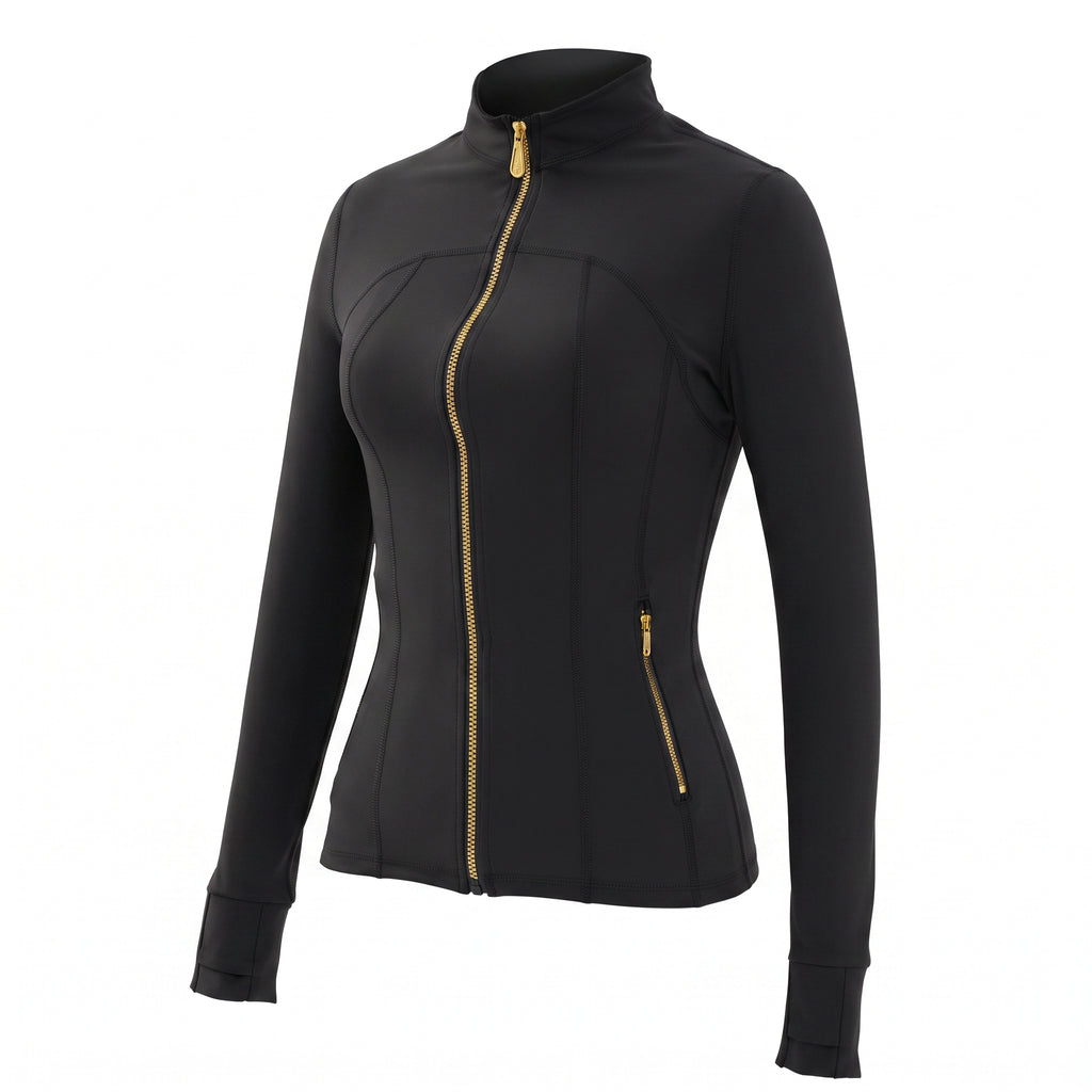 Gold‑Zipper Jacket & Flare Leggings Set