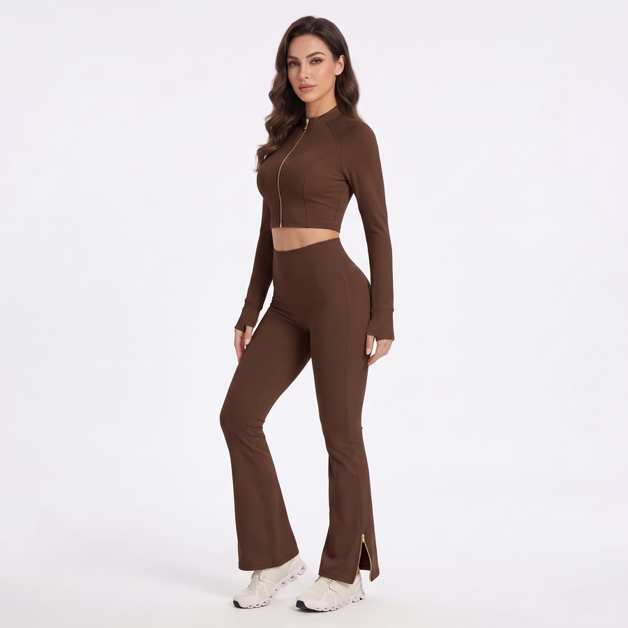 Uncia Active Women’s 2‑Piece Activewear Set | Zip‑Up Cropped Jacket & Flare Leggings