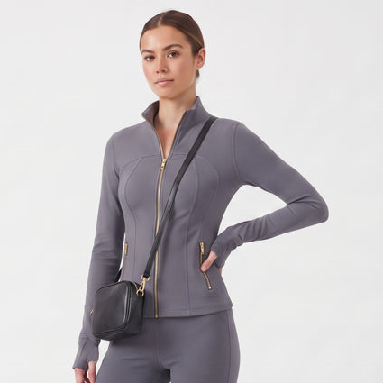 Stand‑Collar Gold Zip Sports Jacket