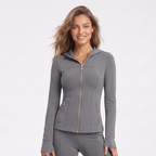 Hooded Gold‑Zip Slim Workout Jacket