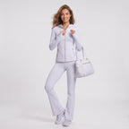 Gold‑Zipper Hood Jacket & Flare Leggings Set