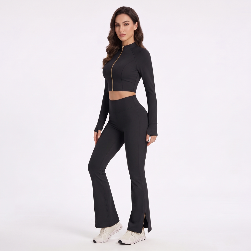 Uncia Active Women’s 2‑Piece Activewear Set | Zip‑Up Cropped Jacket & Flare Leggings