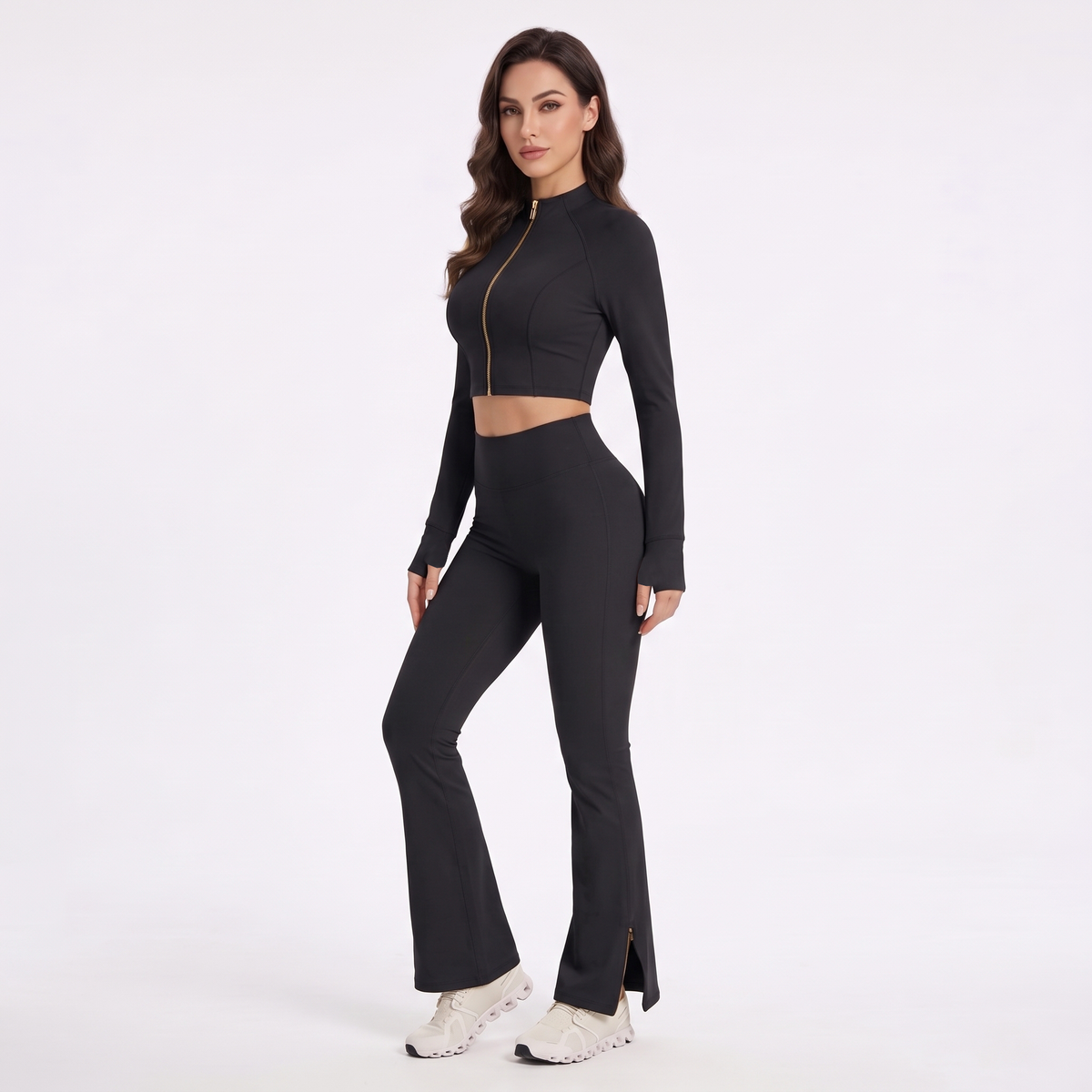 Uncia Active Women’s 2‑Piece Activewear Set | Zip‑Up Cropped Jacket & Flare Leggings
