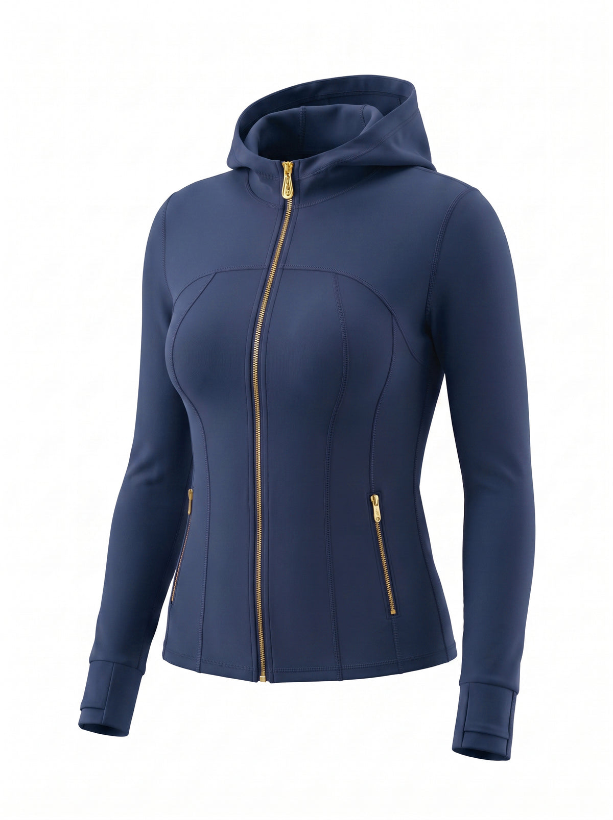Gold‑Zipper Hood Jacket & Flare Leggings Set