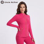 Women's Full Zip Long Sleeve Yoga Jacket With Pockets Thumb Holes Fitted Workout Running Athletic Top