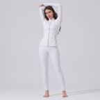 Uncia Active Women’s 2 Piece Activewear Set | Gold Zip Stand Collar Jacket & High Waist  Leggings