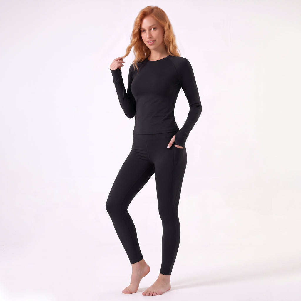 Uncia Active Long Sleeve Thumb Hole 2-Piece Yoga Set | High Waist Pocket Leggings Activewear