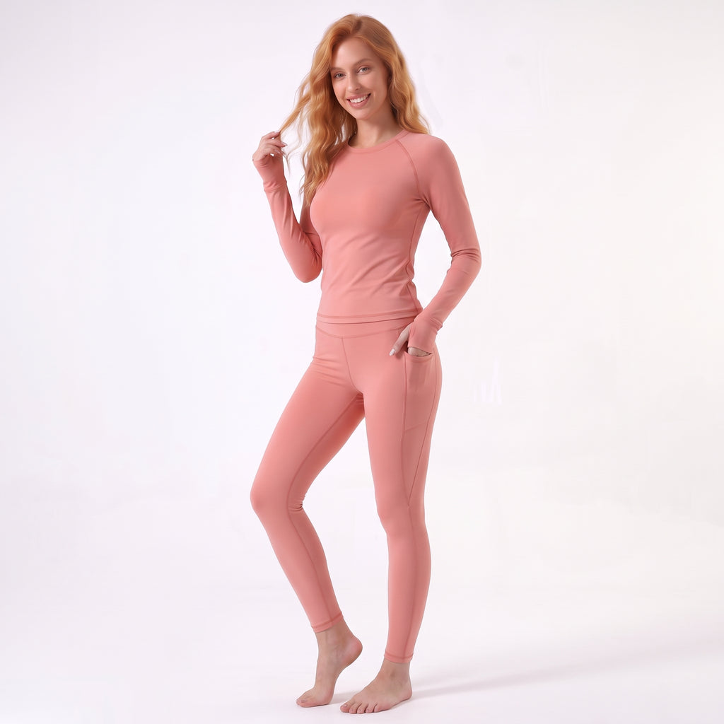 Uncia Active Long Sleeve Thumb Hole 2-Piece Yoga Set | High Waist Pocket Leggings Activewear
