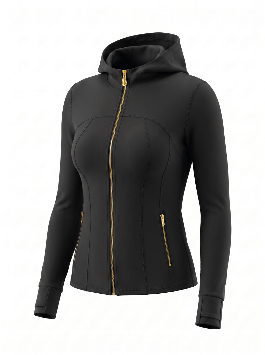 Gold‑Zipper Hood Jacket & Flare Leggings Set