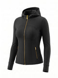 Gold‑Zipper Hood Jacket & Flare Leggings Set