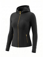 Gold‑Zipper Hood Jacket & Flare Leggings Set