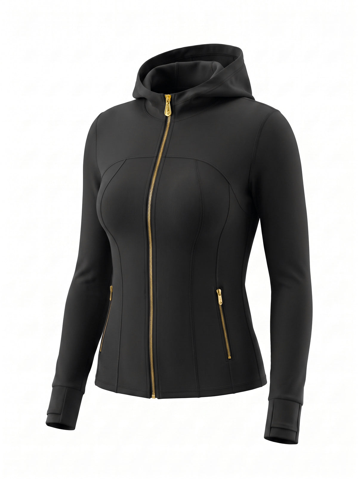Gold‑Zipper Hood Jacket & Flare Leggings Set