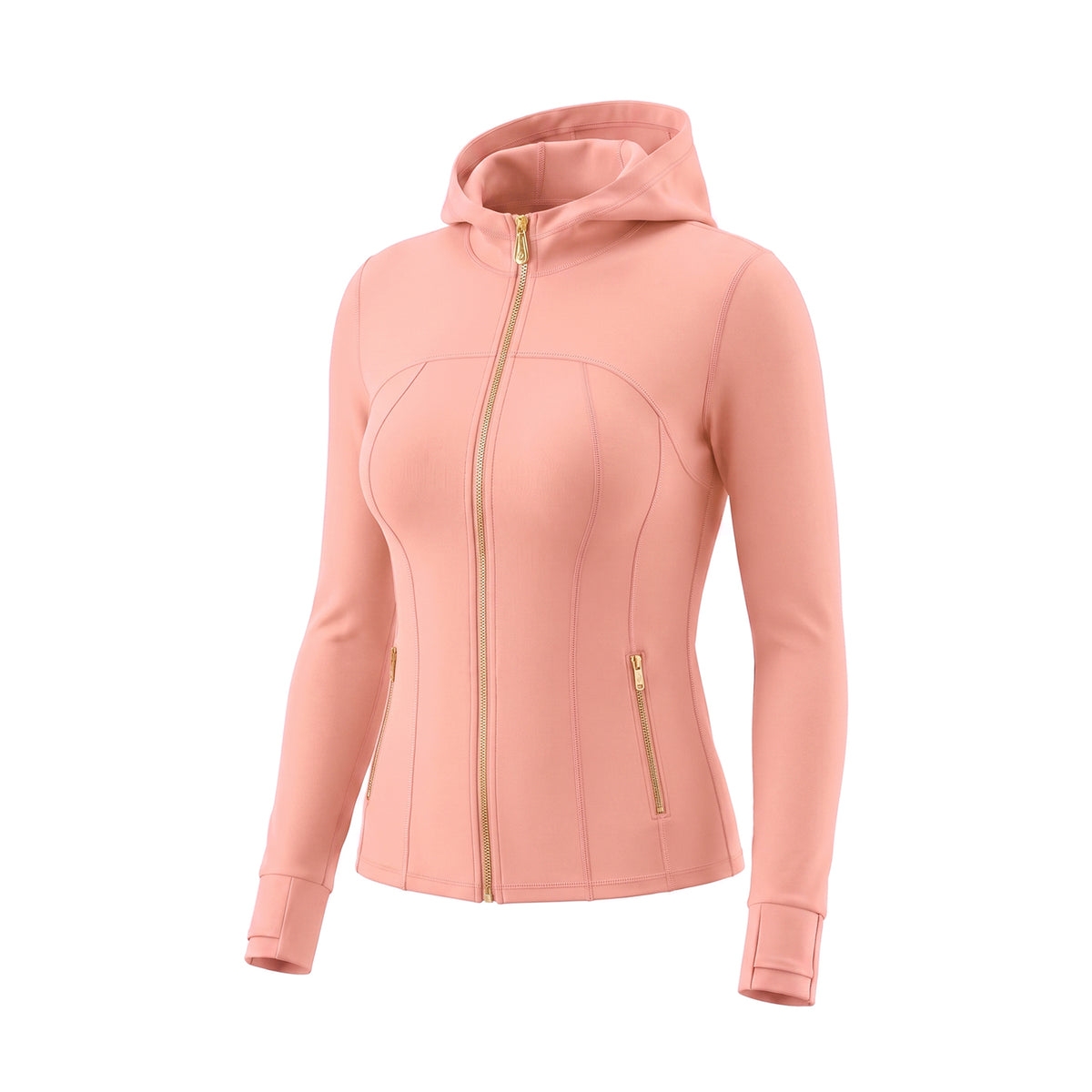Hooded Gold‑Zip Slim Workout Jacket