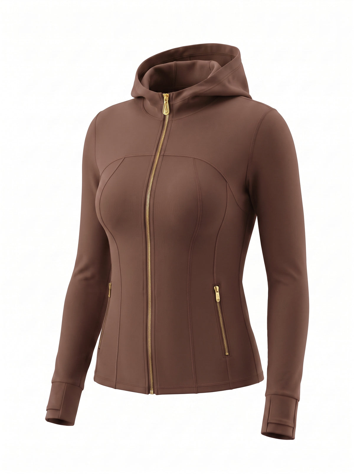 Gold‑Zipper Hood Jacket & Flare Leggings Set