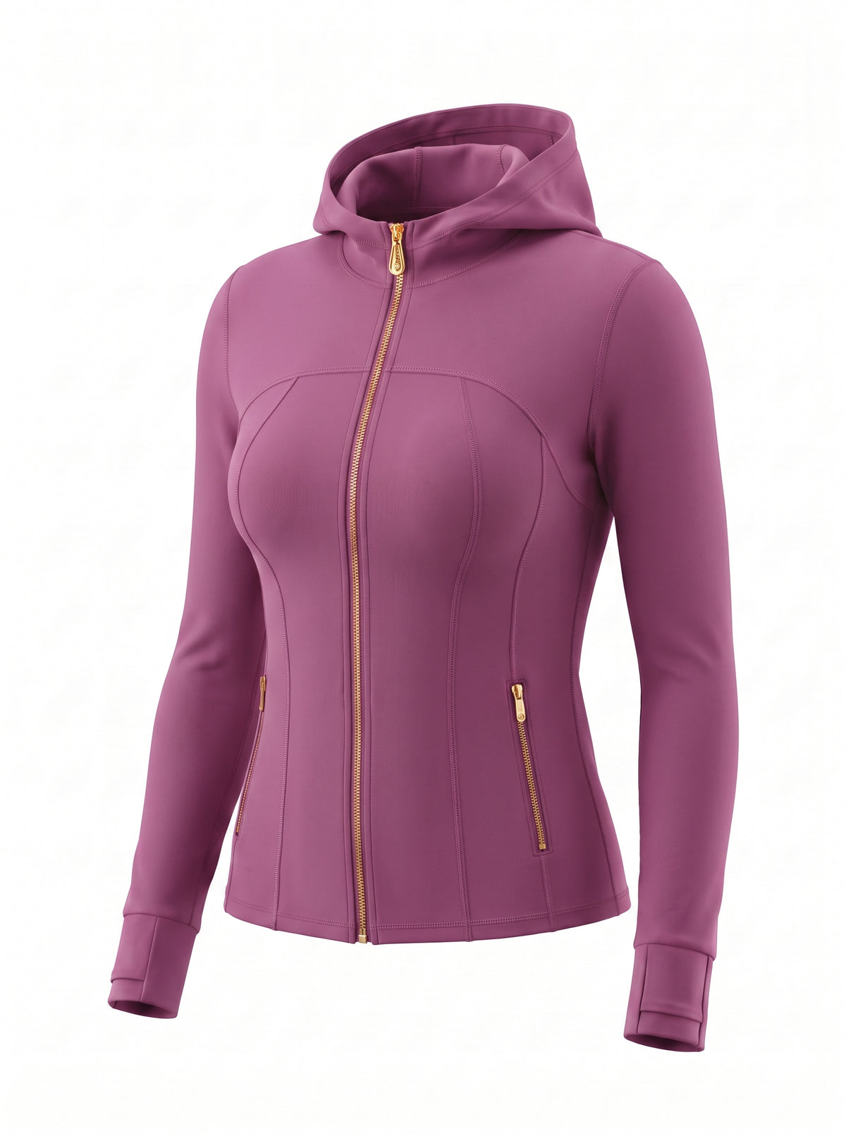 Gold‑Zipper Hood Jacket & Flare Leggings Set