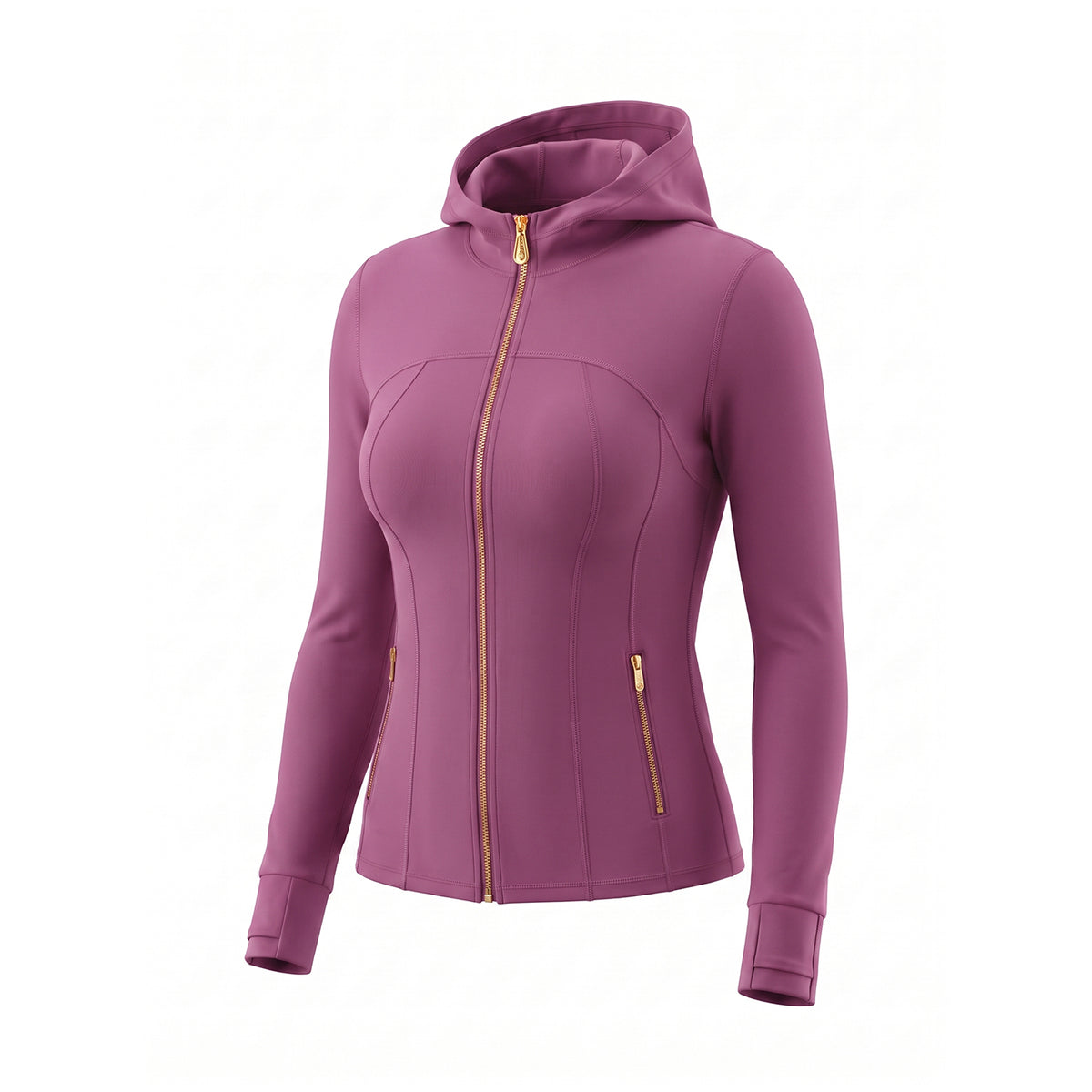 Hooded Gold‑Zip Slim Workout Jacket