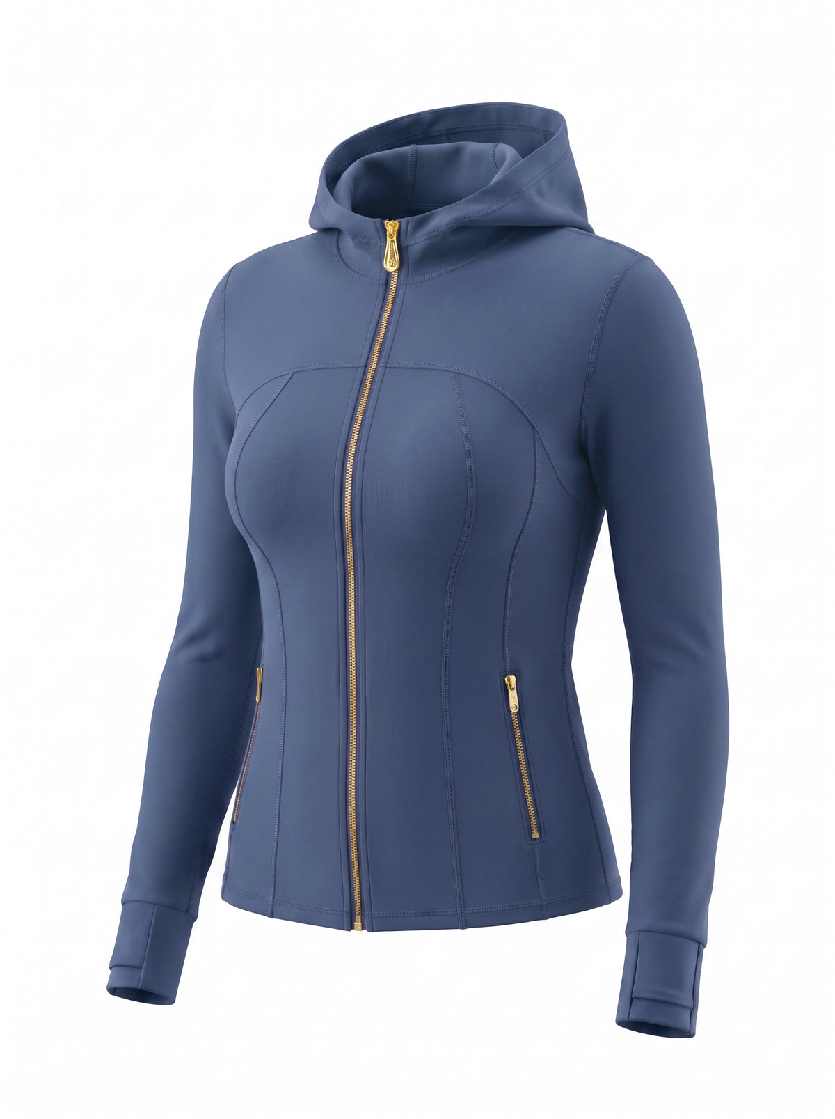 Gold‑Zipper Hood Jacket & Flare Leggings Set