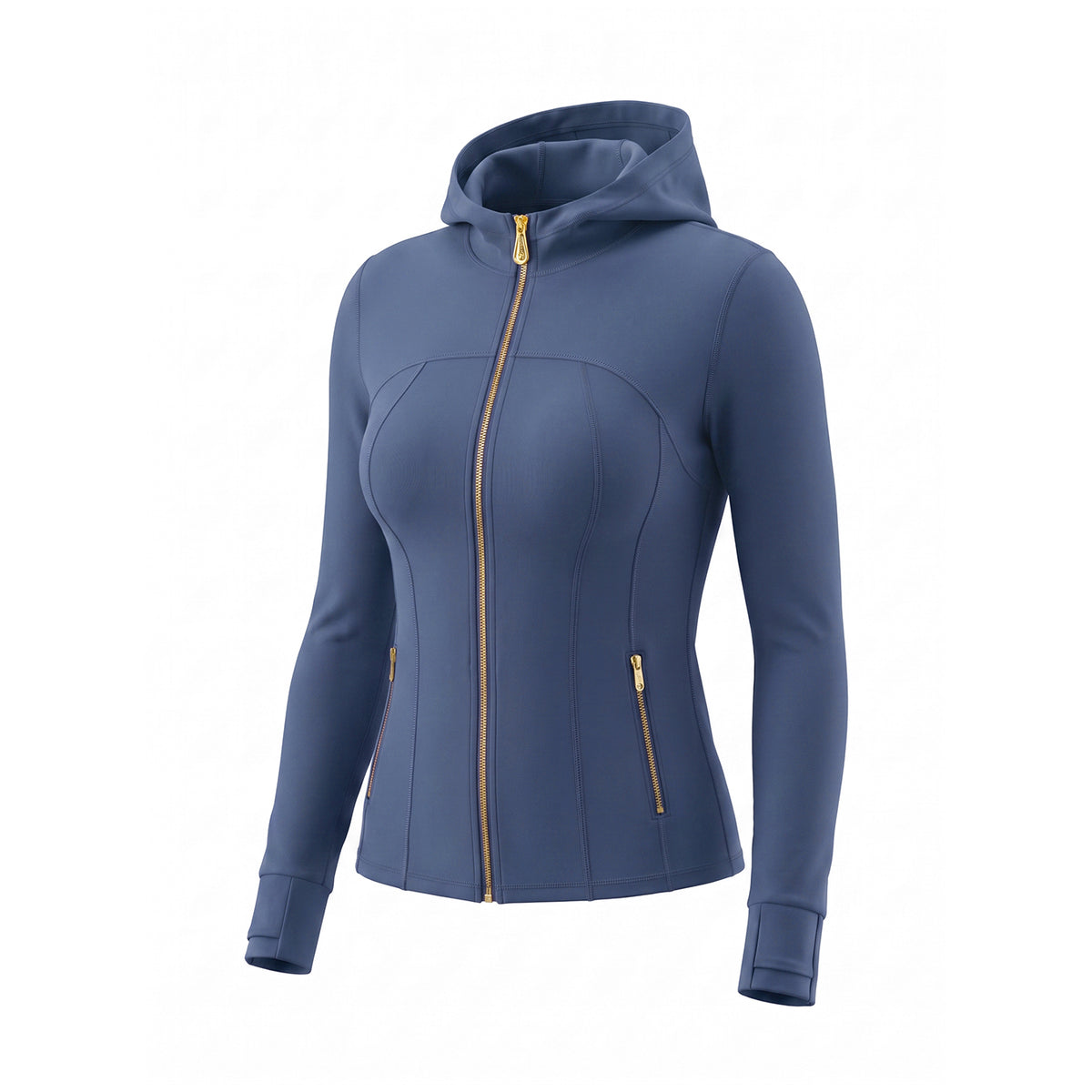 Hooded Gold‑Zip Slim Workout Jacket