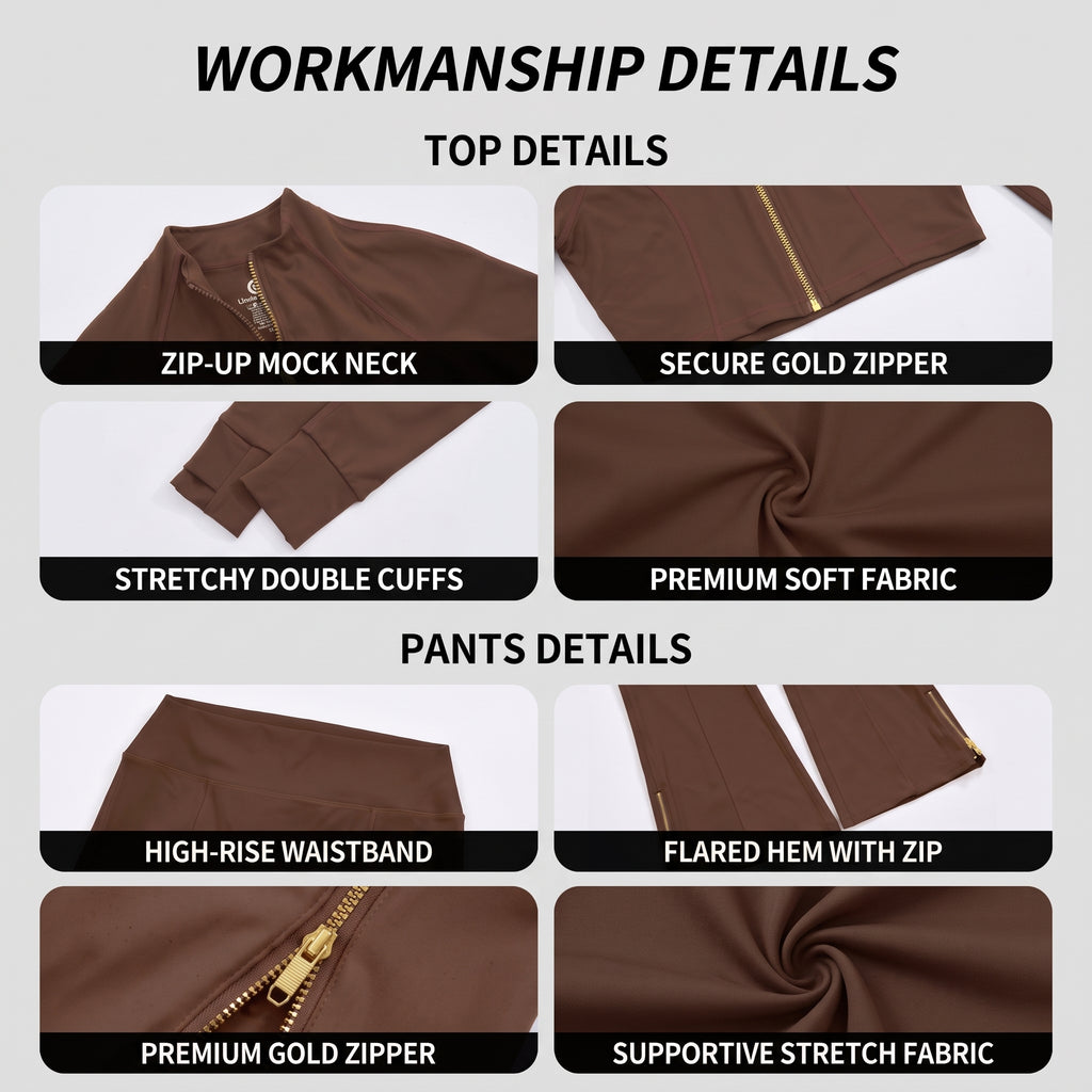 Uncia Active Women’s 2‑Piece Activewear Set | Zip‑Up Cropped Jacket & Flare Leggings