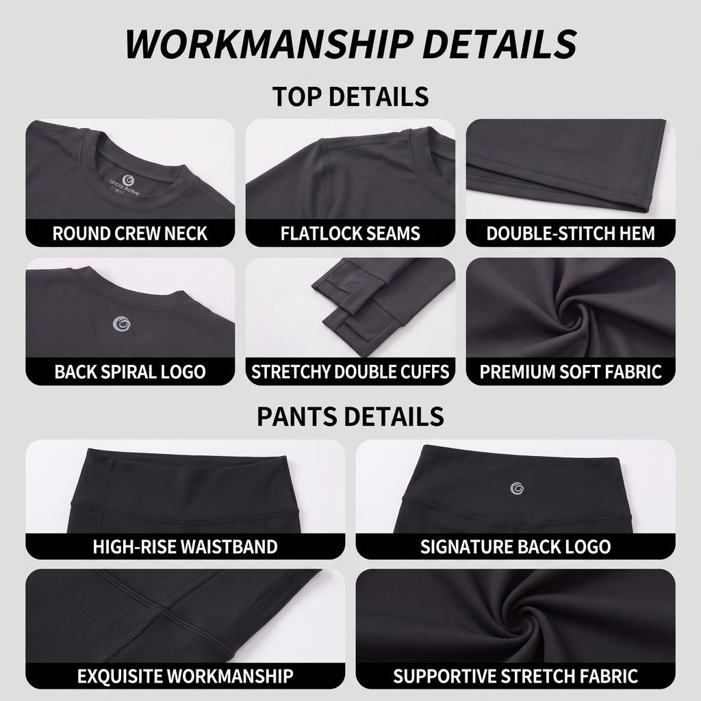 Uncia Active Women's 2 Piece Workout Outfit | Crew Neck Top & High Waist Leggings 